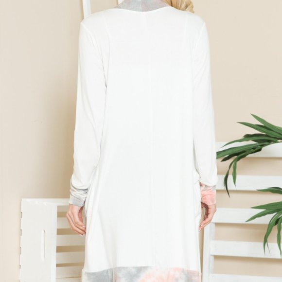 SOLID MIDI OPEN CARDIGAN WITH TIE DYE CONTRAST - Picture 5 of 5